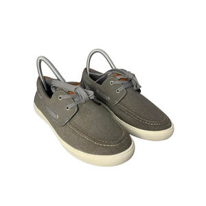 Sonoma Boys Gray Canvas Boat Shoes Size 4 With Lace-Up Closure & Tan Accents